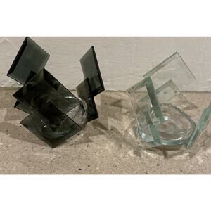 2 VINTAGE RETRO CANDLE HOLDERS GLASS SQUARE OR TEA LIGHT HOLDER 1980s